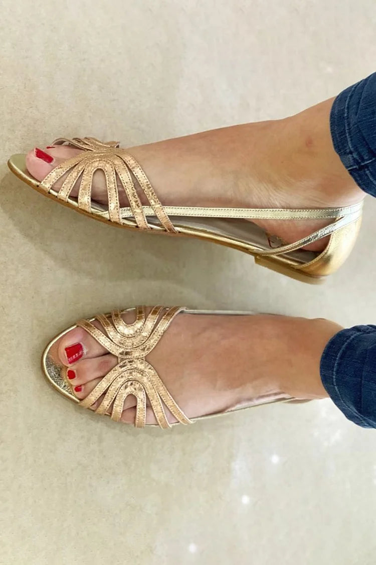 Solea | Sandalias Doradas Elegantes Punta Abierta