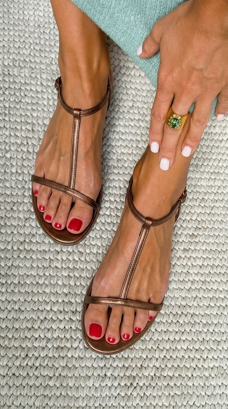 Elara | Sandalias Planas Doradas Minimalistas