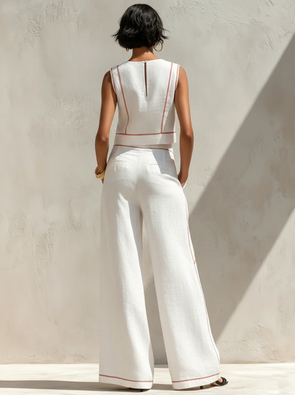 Vittoria | Conjunto blanco con top sin mangas y pantalón de pierna ancha