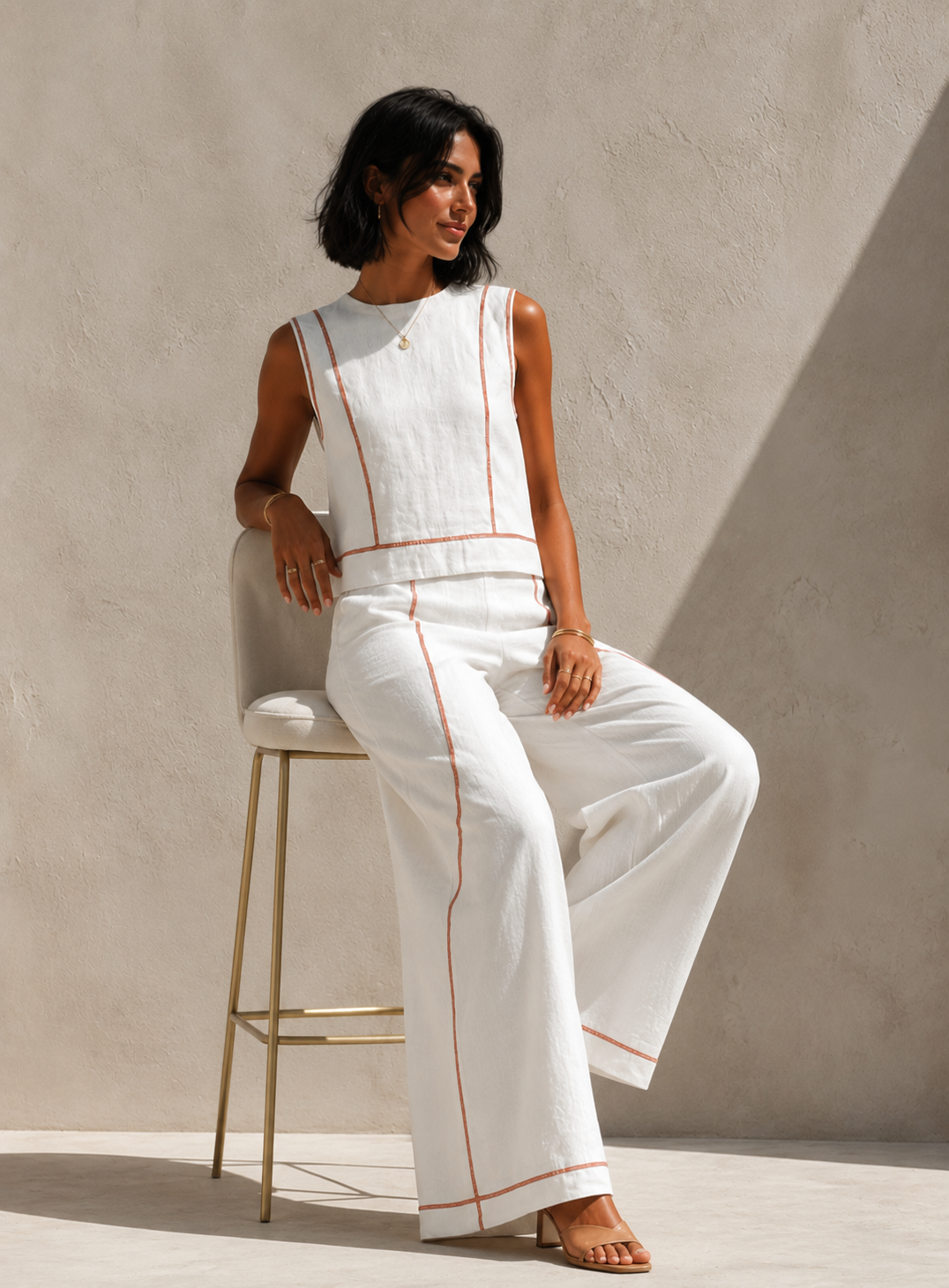 Vittoria | Conjunto blanco con top sin mangas y pantalón de pierna ancha