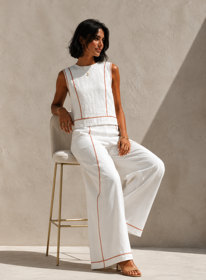 Vittoria | Conjunto blanco con top sin mangas y pantalón de pierna ancha