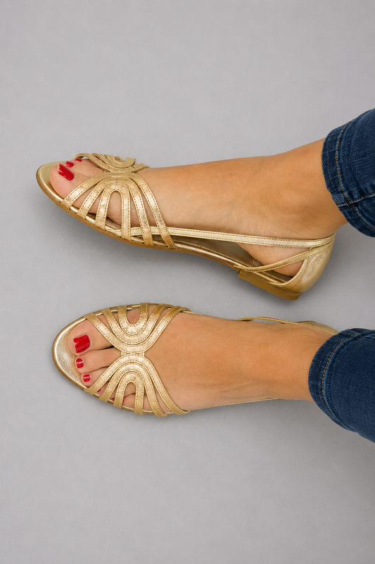 Solea | Sandalias Doradas Elegantes Punta Abierta